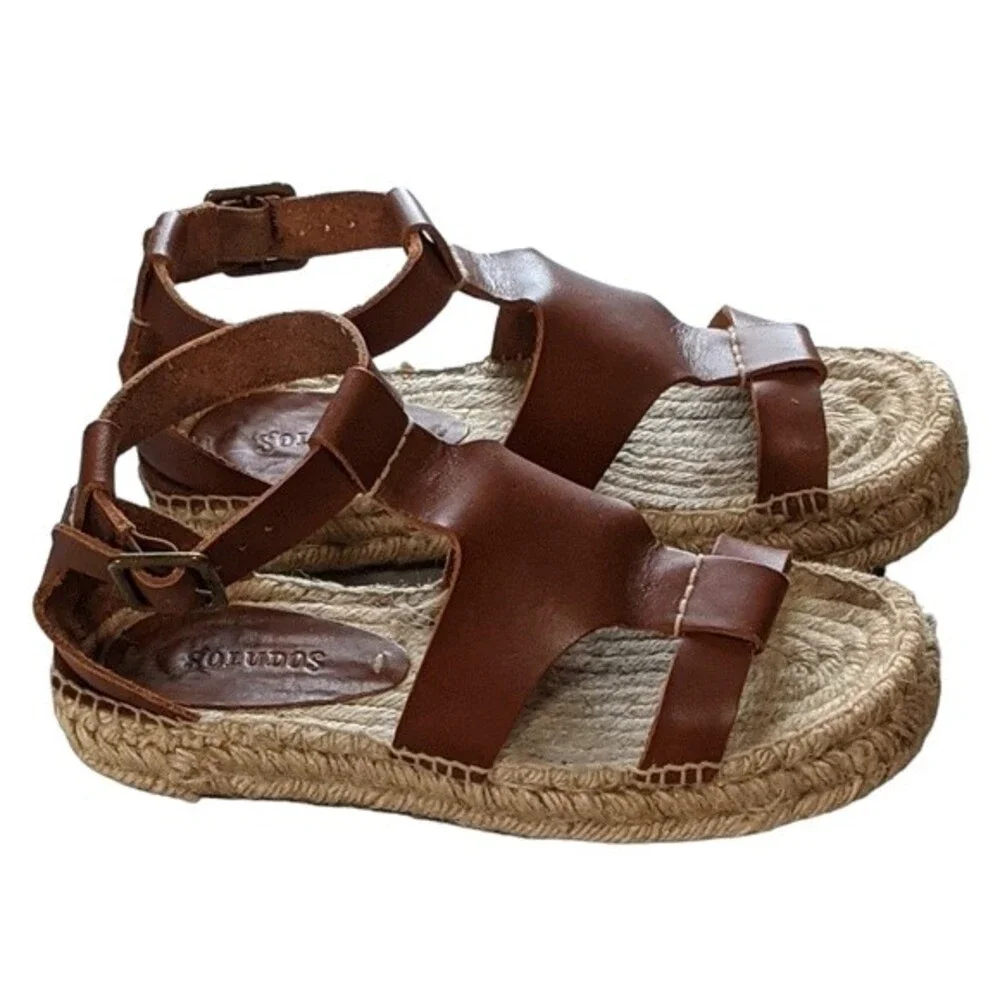 Soludos band of Shields leather platform espadrille size 5.5